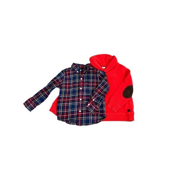 Toddler Boys 2T Red Sweatshirt & Plaid Button-Down Shirt Set By Jack - Picture 1 of 6